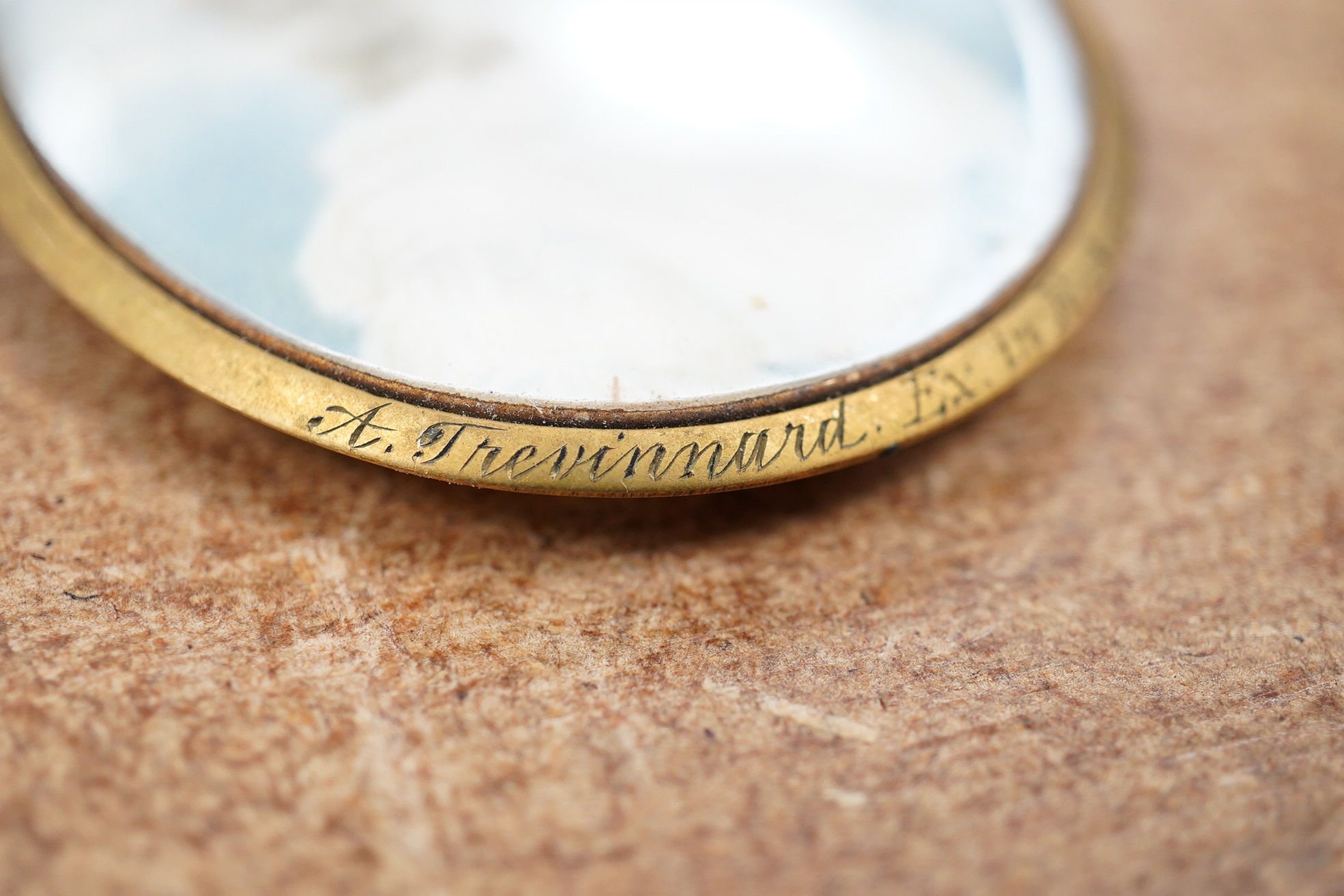 A. Trevinnard RA, (ex: 1797-1806), oil on ivory, Portrait miniature of a Regency lady, indistinctly inscribed in ink verso, Sutton Coldfield, Worcestershire, 6 x 4.5cm. CITES Submission reference BDWUCM9U. Condition - fa